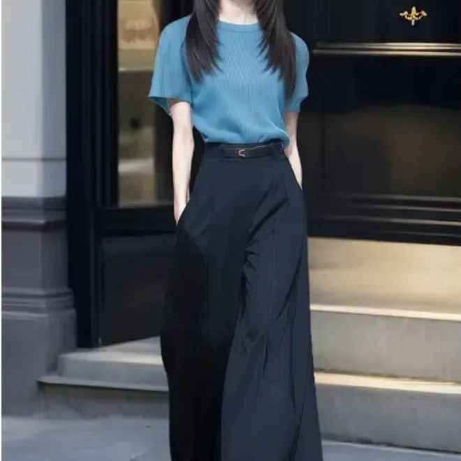 夏季两件套女装2025年新款韩版宽松时尚短袖上衣阔腿休闲裤一整套