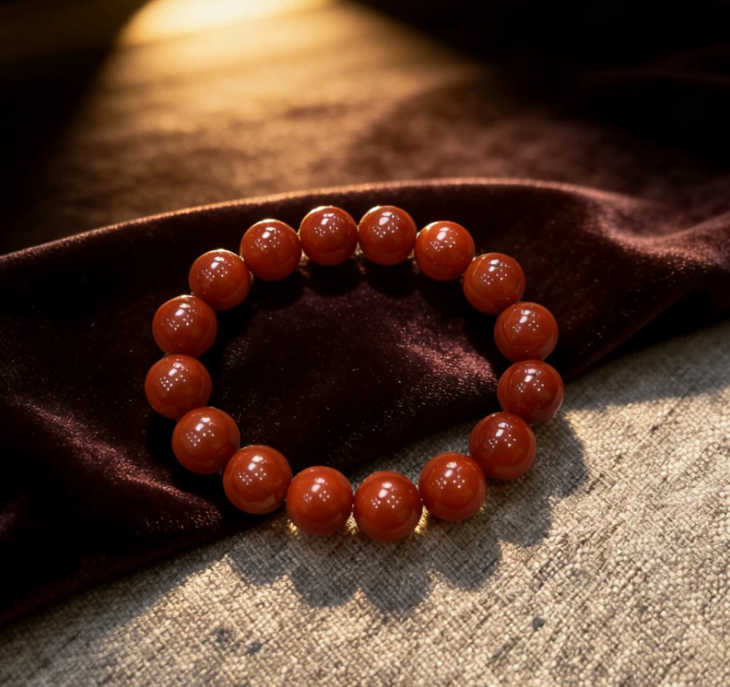 天然翡翠A货红翡手串多样性发其一