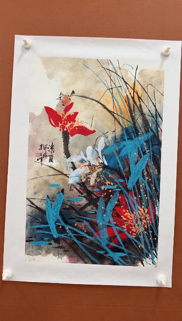 国画李文峰2.7平尺亮彩花鸟