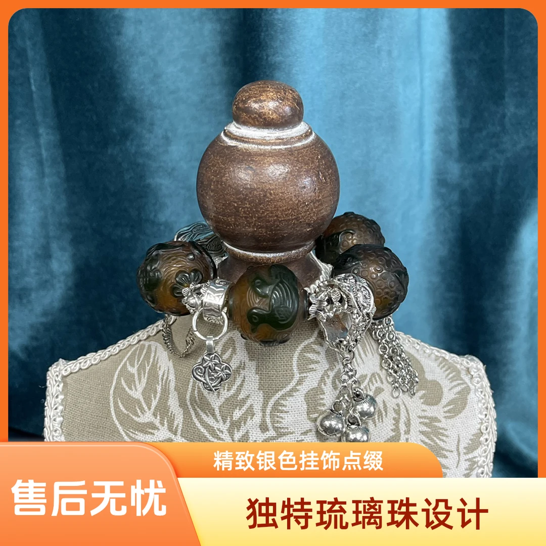 铜合金琉璃手链 琉璃雕刻珠手串 时尚百搭 有气质手工复古精美