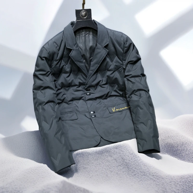 宾斯洛特轻薄款男士西装羽绒服冬季新款修身保暖西服白鸭绒外套男