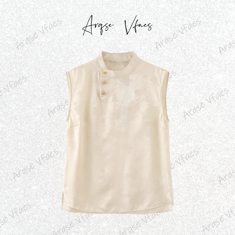 艾家同款2025夏新款气质桑蚕丝无袖衬衫国风印花上衣女40515054