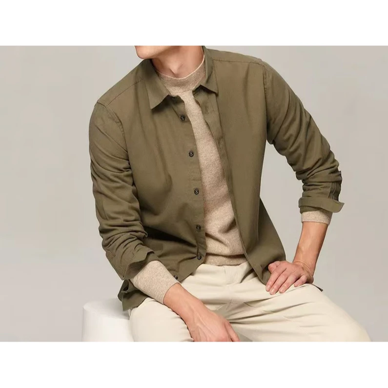 宝丫轻奢  T情侣款男女时尚休闲纯色宽松长袖衬衫上衣K407