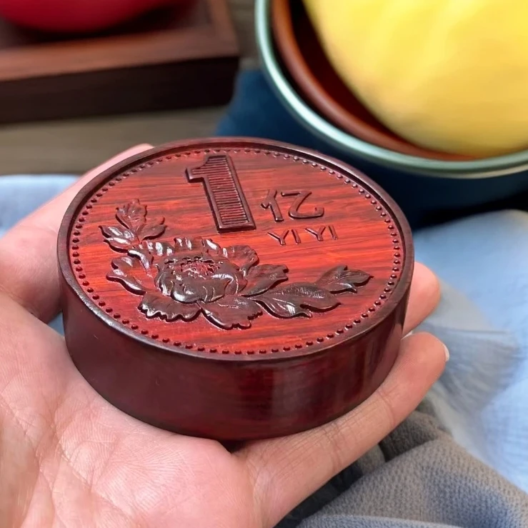 紫檀木一个小目标手把件雕龙凤呈祥山鬼花钱小目标圆牌挂件手把件