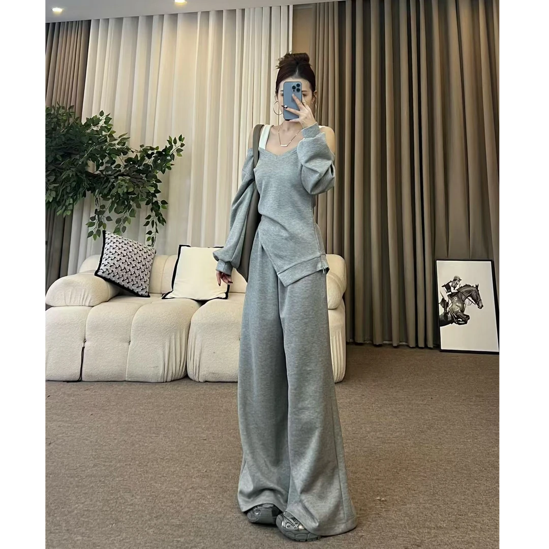 XIAOQIN【清逸出尘】春季慵懒松弛感长袖女休闲阔腿长裤两件套2508