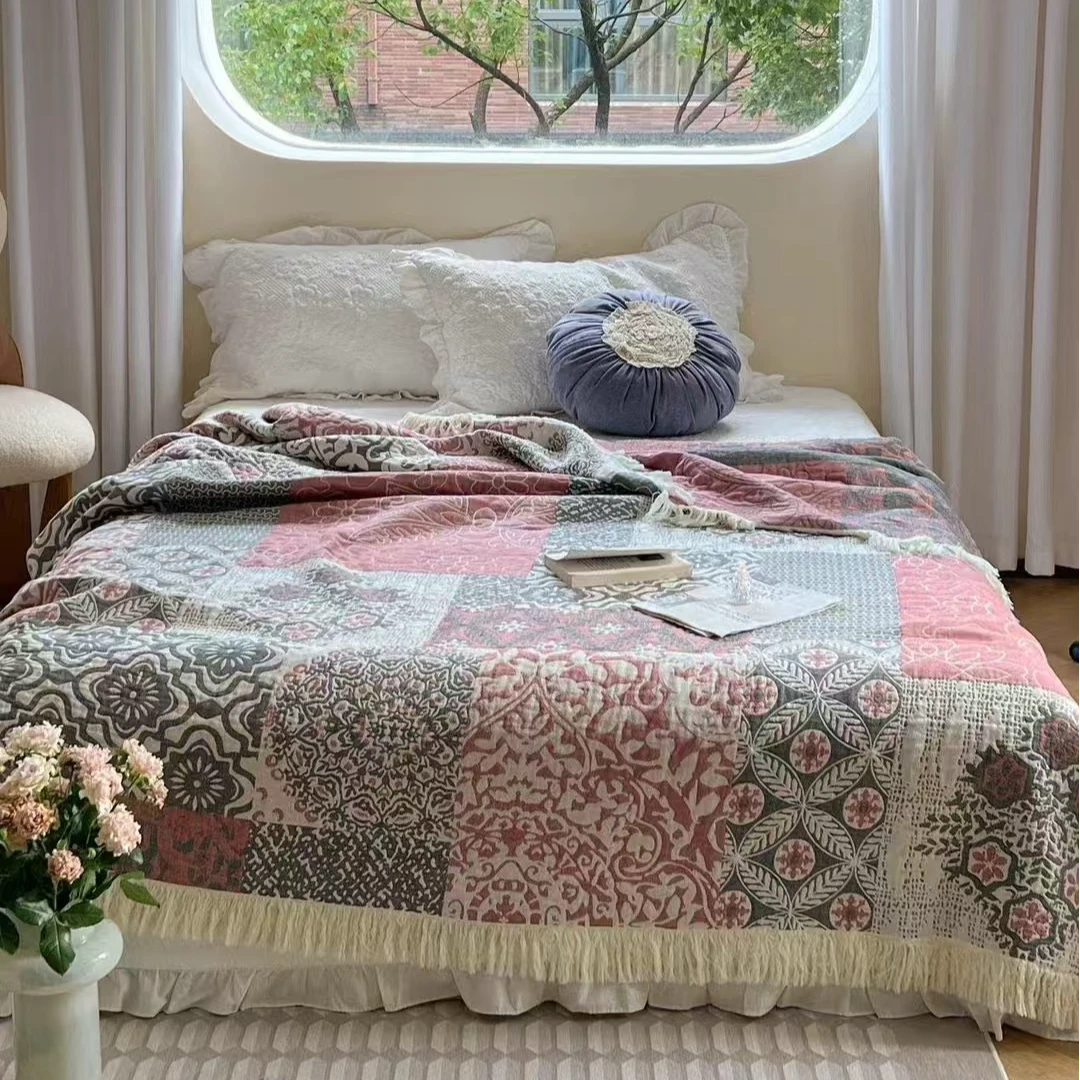 【威廉花园】200*230多功能沙发巾流苏纱布盖毯双面亲肤亲肤机洗