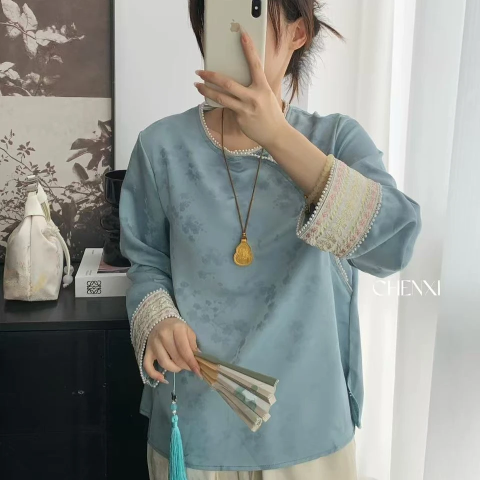 珠帘卷｜新中式国风高端珍珠刺绣上衣衬衫-6214