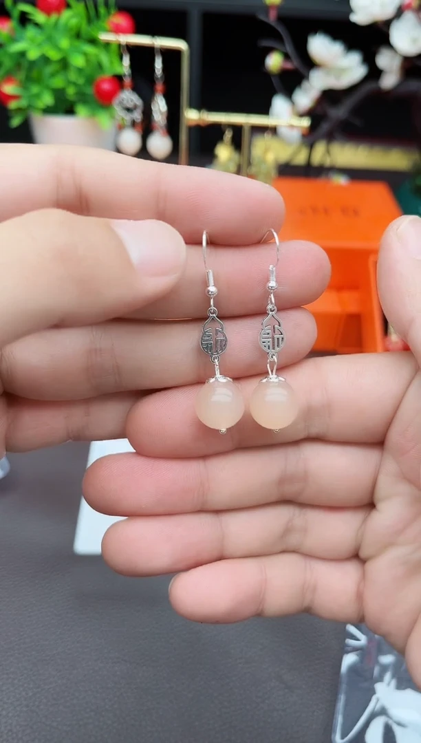 玛瑙/玉髓耳饰银S925镶嵌C07