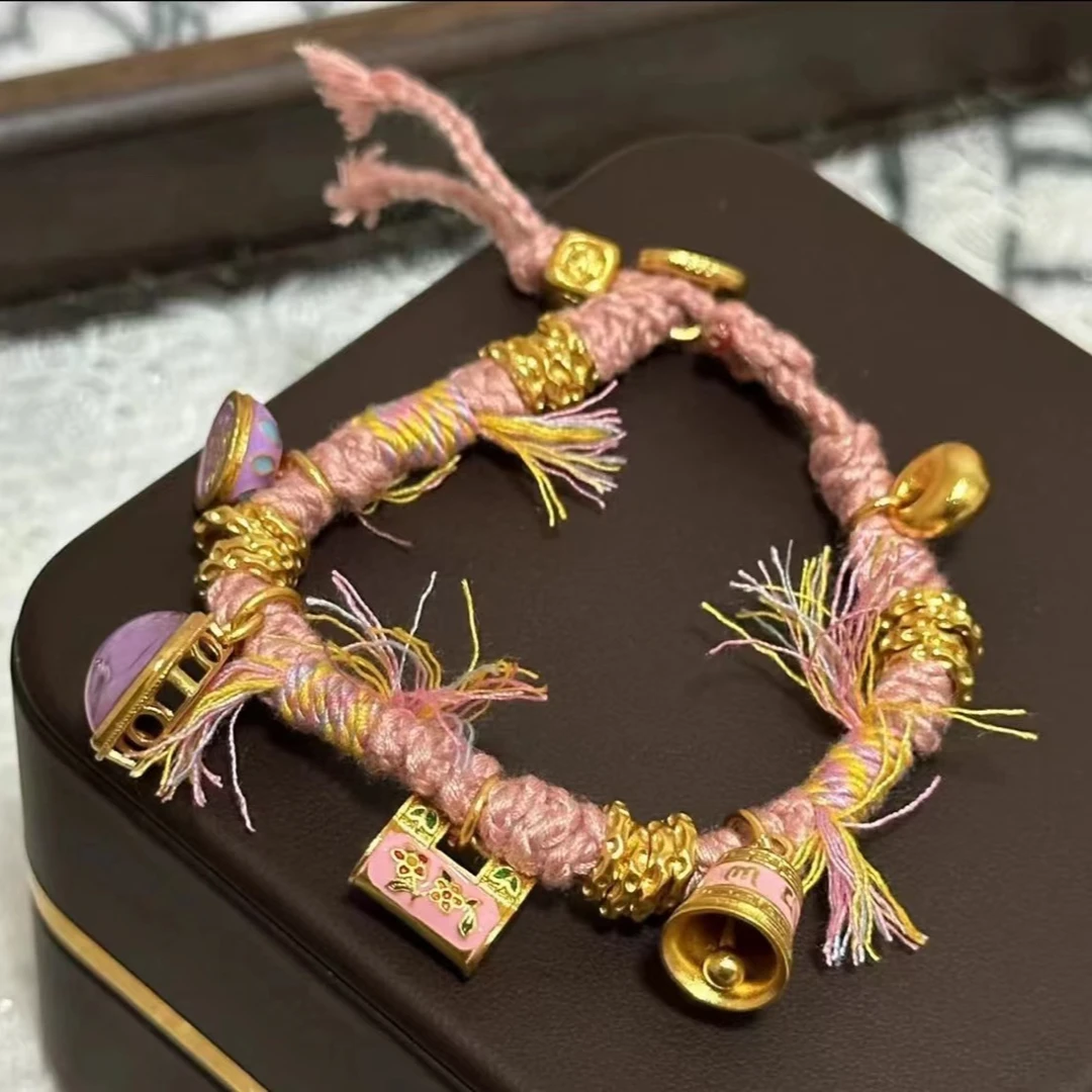 合金手链 甜美系盘缠手链编织编绳古法彩色可调节