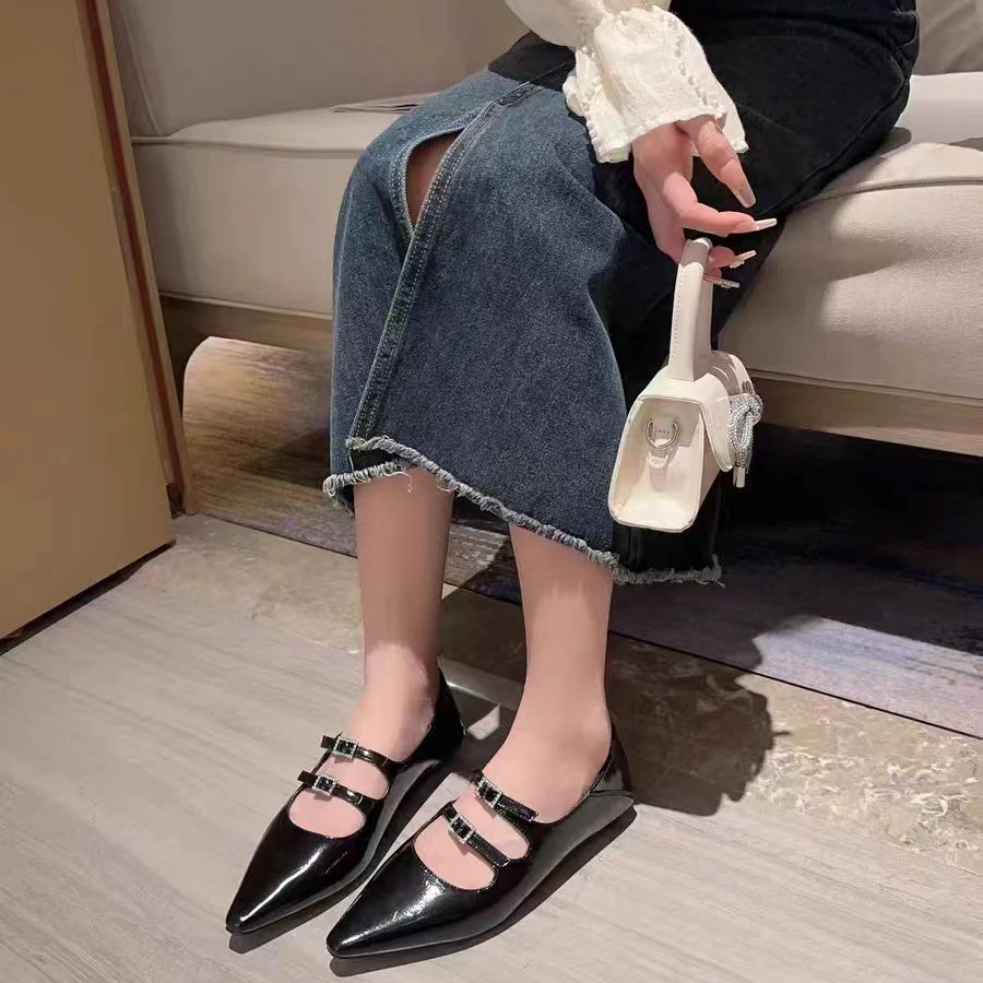 6710-6 新款百搭气质方头平底浅口软底玛丽珍单鞋