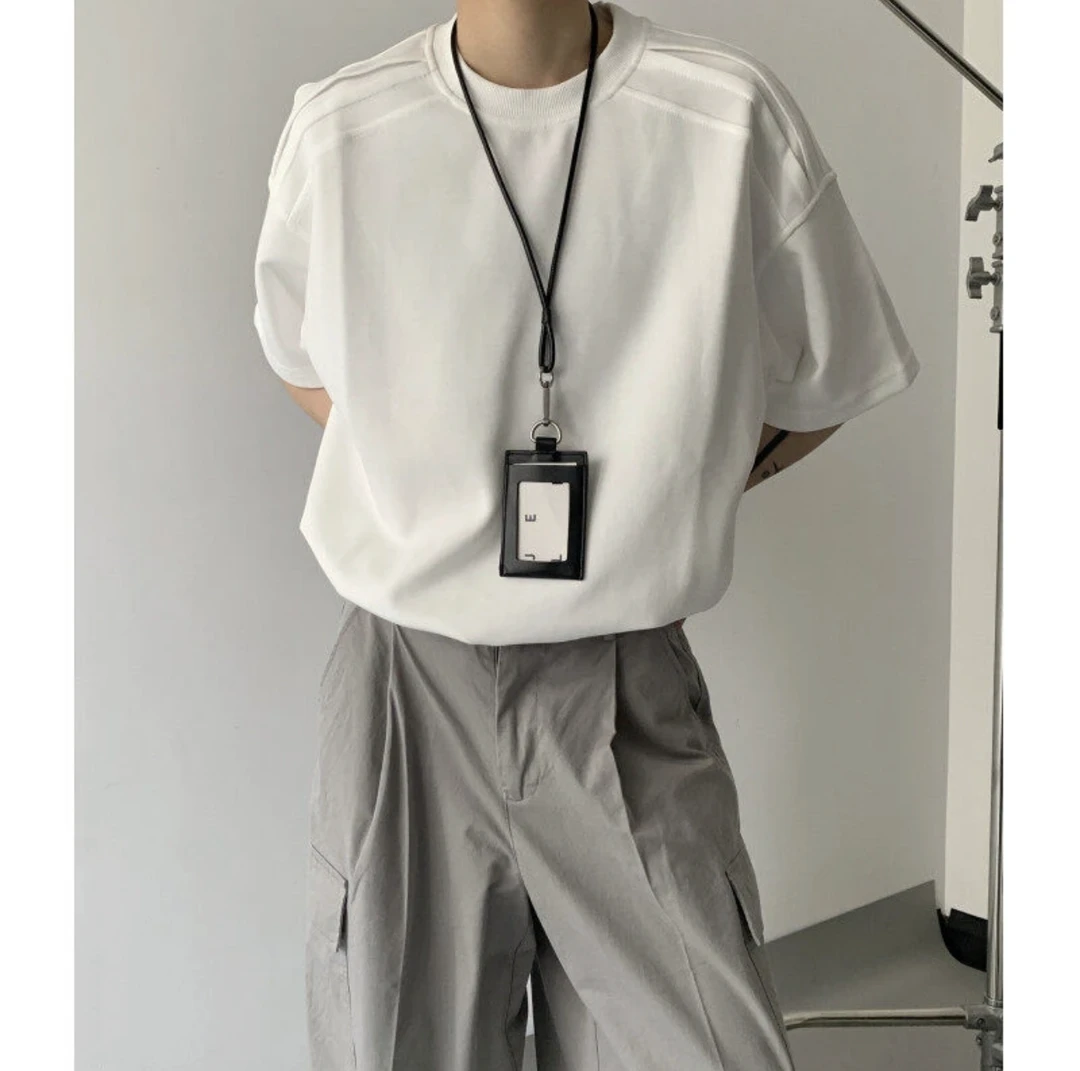 夏季重磅300G纯棉立体肩高级感正肩显壮短袖男廓形半袖T恤百搭潮