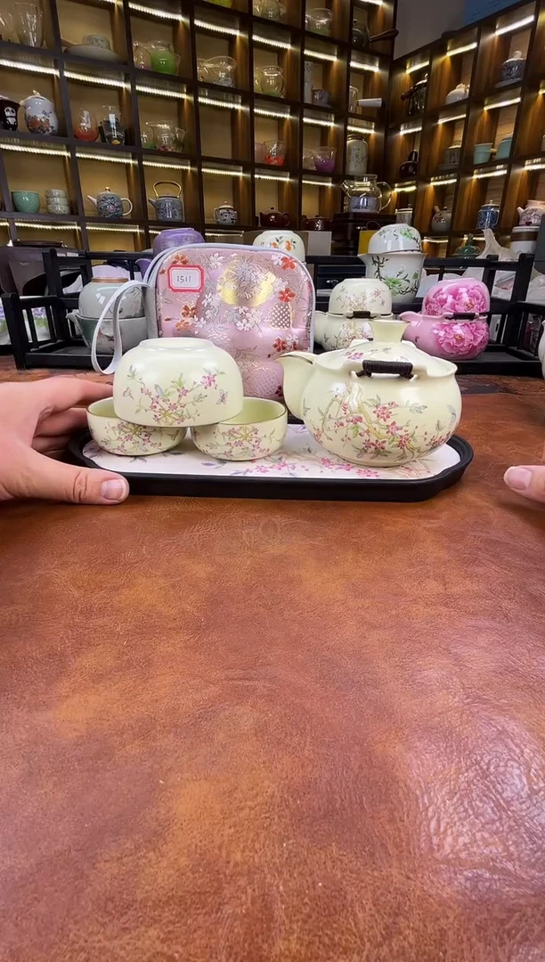 瓷片桃花宝瓶旅行+长方桃花盘