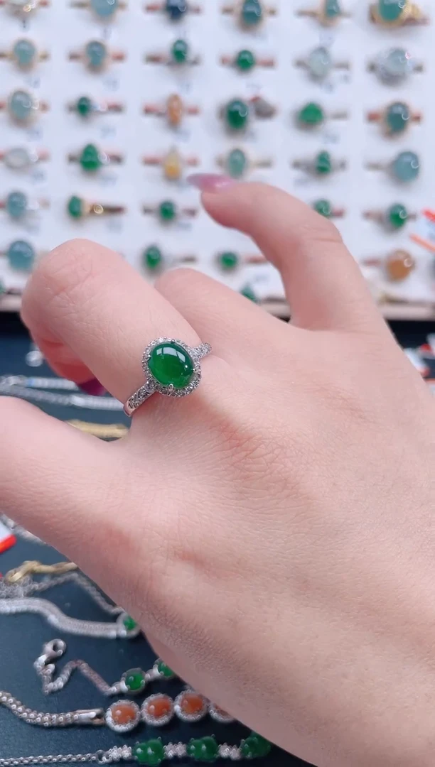 银S925镶嵌戒指翡翠天然翡翠