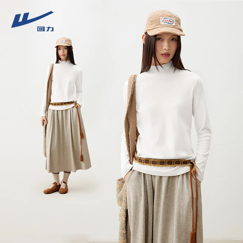 回力半高领打底衫女2025秋冬新款内搭外穿修身长袖高级感白色上衣