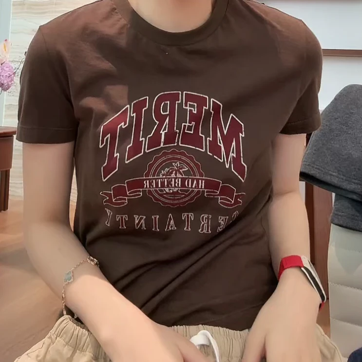 夏季新款长绒棉混纺美式复古T恤 C5539