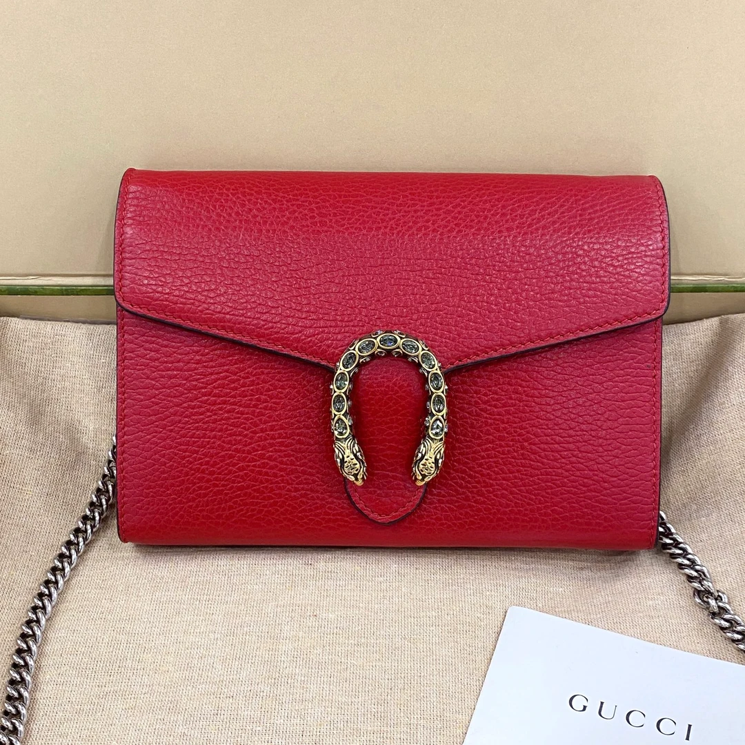 95新 GUCCI/古驰 酒神钻扣红色woc包