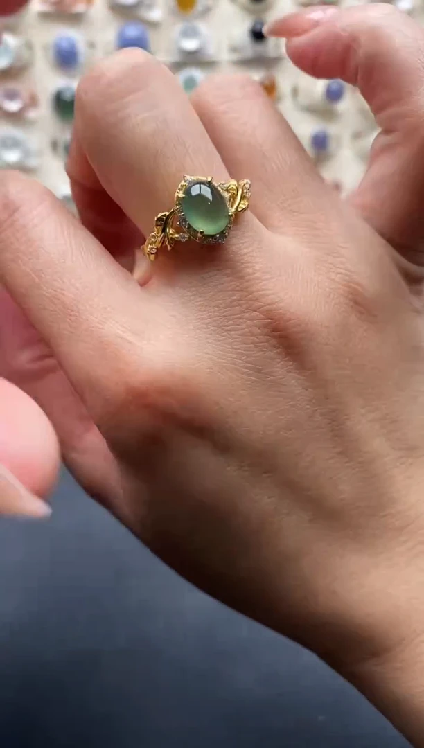 银S925镶嵌戒指翡翠缅甸翡翠   1   2+