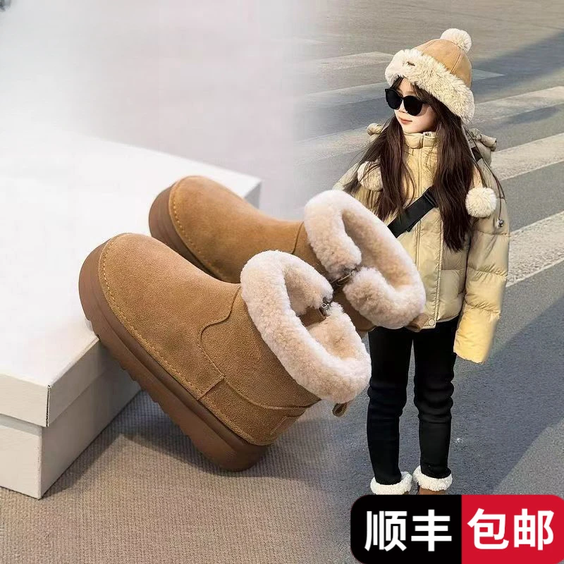 梦孜百丽女童雪地靴冬季2025新款儿童鞋棉鞋防水加绒加厚女宝绒靴