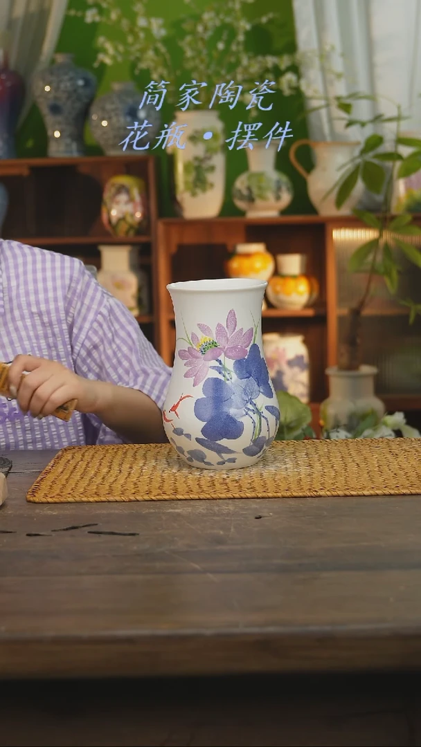 瓷片景德镇纯手工手绘花器摆件