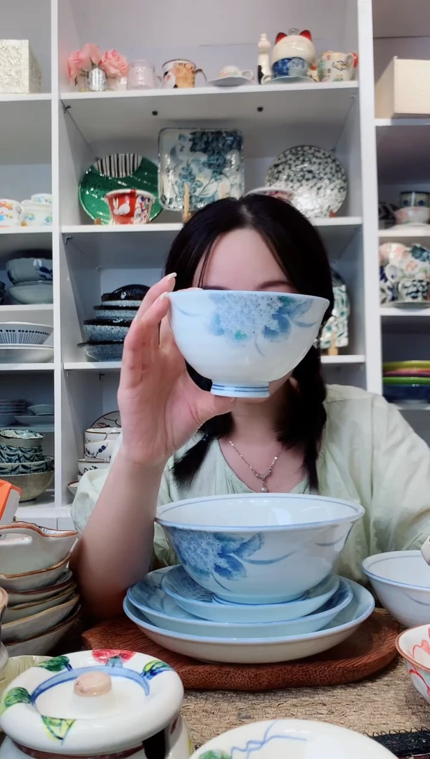 陶瓷美浓烧绣球花米饭碗12cm