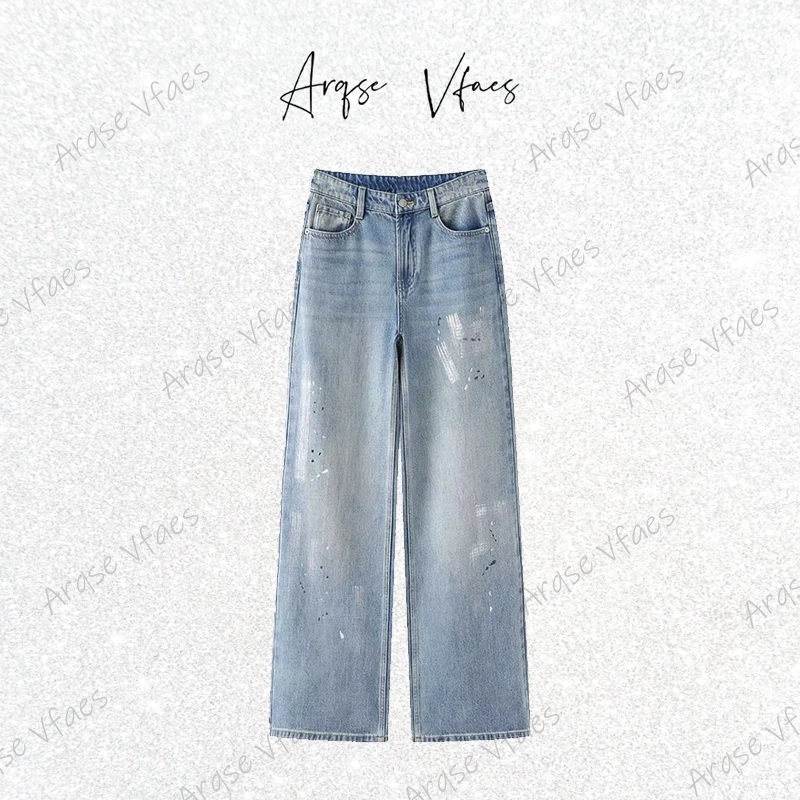 2025艾家夏季新款高腰显瘦泼墨直筒休闲裤-50223238高腰长裤女