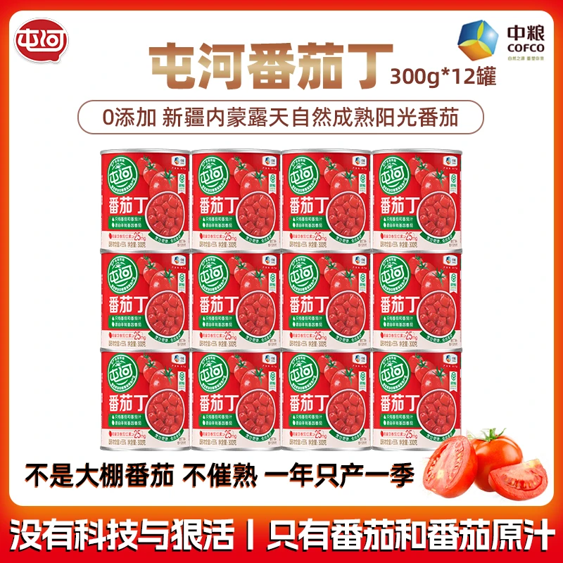 【尝鲜】屯河速食内蒙新疆西红柿块0脂炒菜炖汤300g*12罐[24年9月产