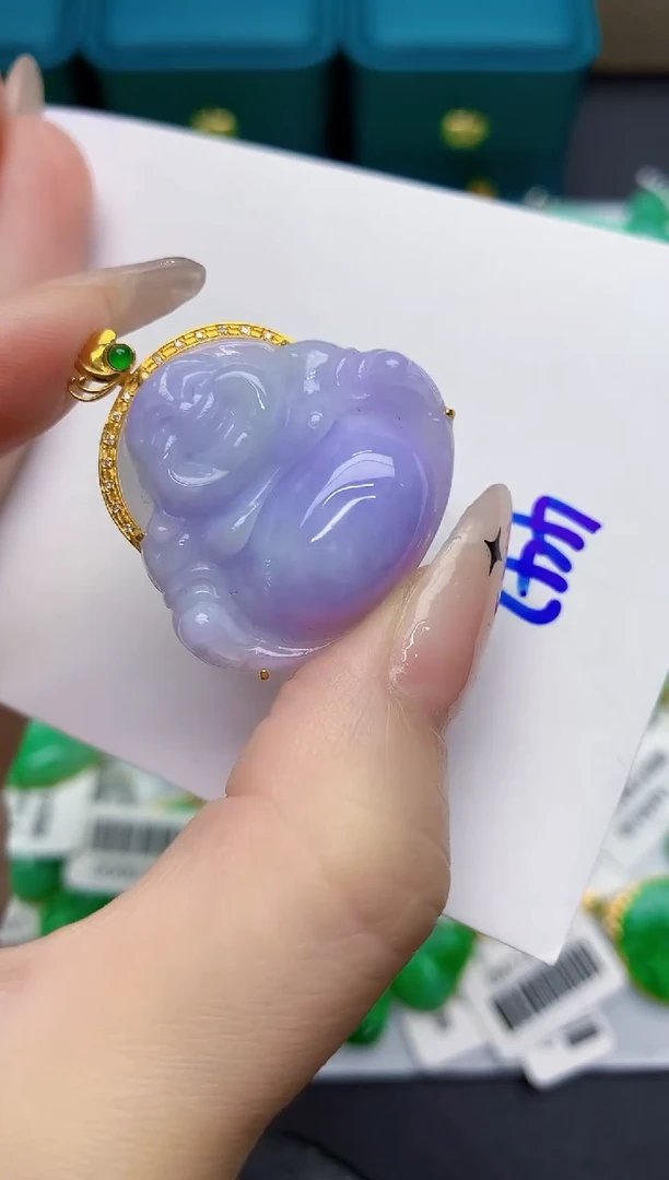 颈饰18K金镶嵌翡翠~****~缅甸天然翡翠A货