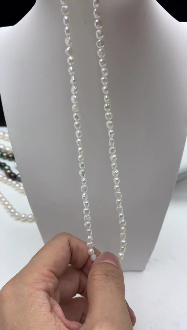 银S925镶嵌FF淡水珍珠无核小米珍珠项链