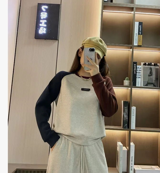 1123初秋撞色拼接长袖卫衣女