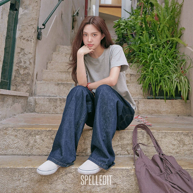 SPELLEDIT2025秋季新品单色基本T恤简约休闲合体舒适打底上衣女