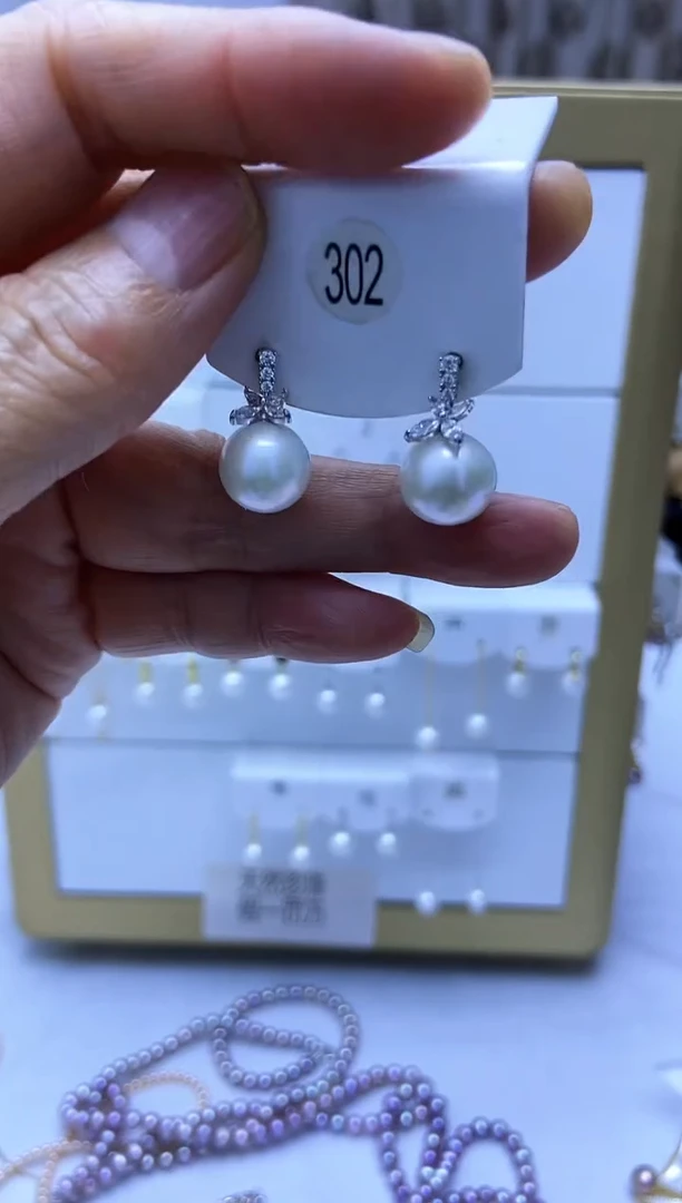 银S925镶嵌耳饰淡水珍珠302