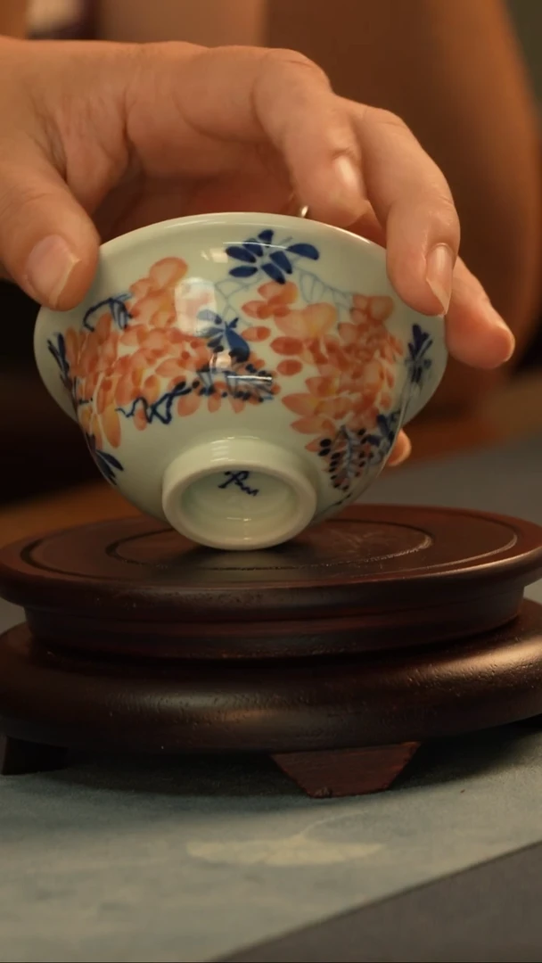 杯子手工手绘-云老师-青花加彩紫藤花小压手杯