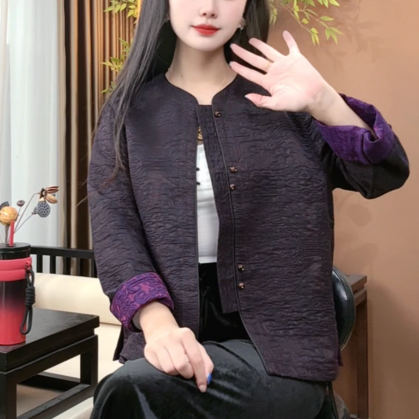 2025秋季新中式桑蚕丝气质外套时尚显瘦百搭中国风外套女S163