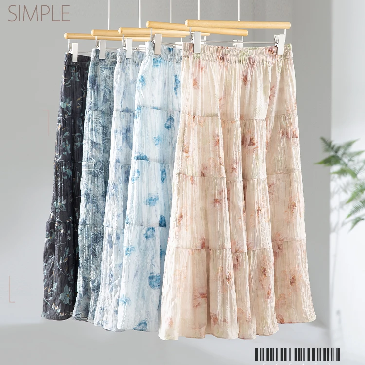 大散摆泡泡皱显瘦设计感时尚百搭碎花裙