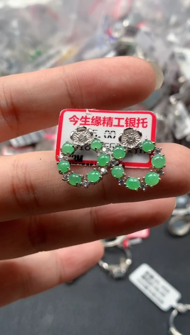 银S925镶嵌戒指翡翠天然A货缅甸翡翠