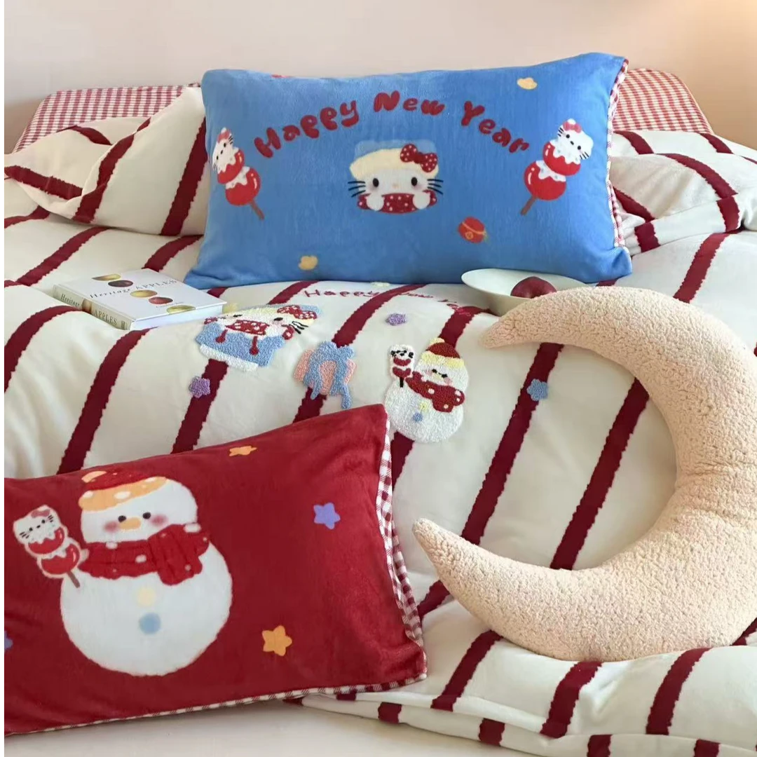 小玲子 福运猫咪 高克重毛巾绣牛奶绒三件套四件套可爱卡通风