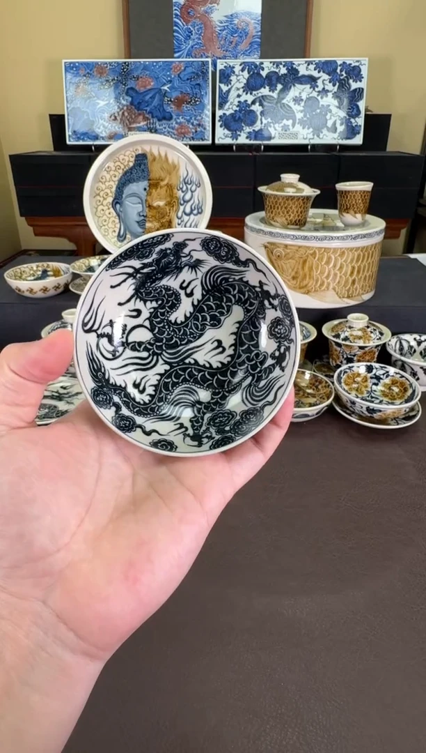 【闪购商品】二号釉1351龙纹普洱杯