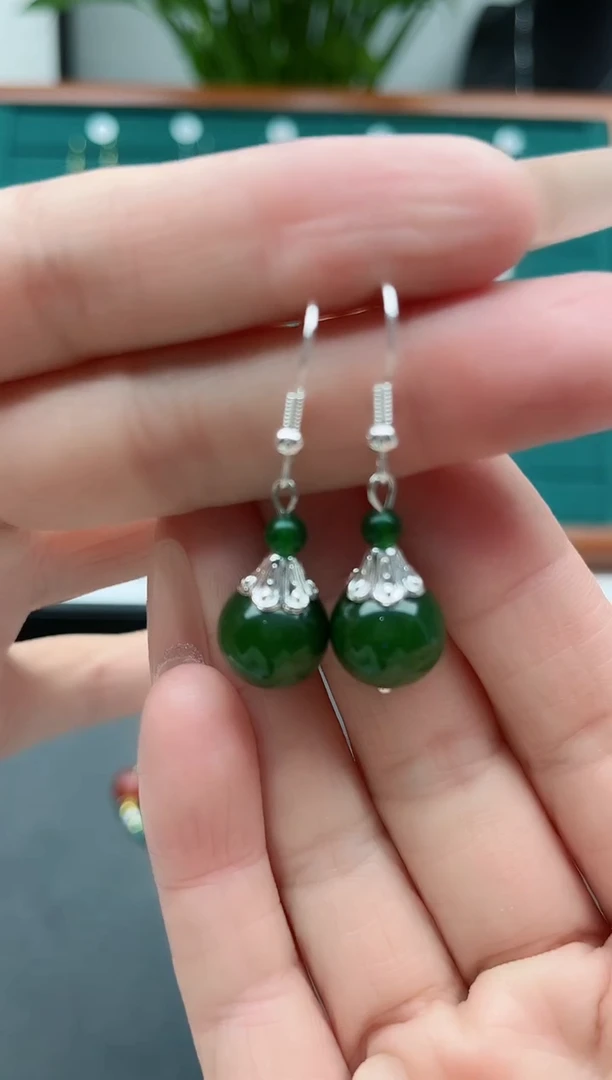 【闪购商品】玛瑙/玉髓耳饰银S925镶嵌8802绿色