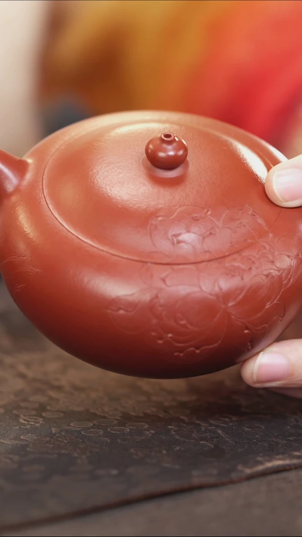 紫砂茶叶罐圆***涵大红袍刻荷花壶