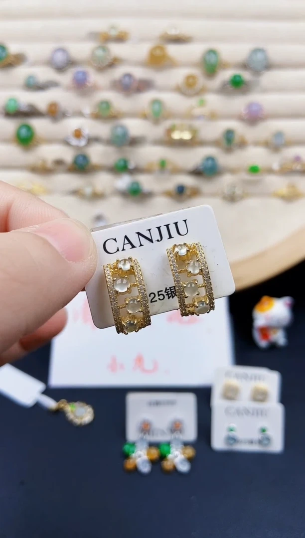 翡翠银S925镶嵌耳饰21