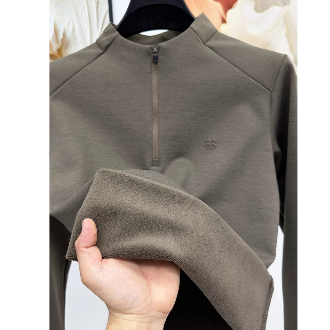 一体绒男士长袖T恤纯色保暖加绒加厚半拉链立领打底衫时尚卫衣潮