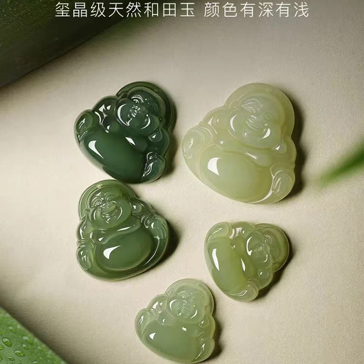 天然和田玉湖水绿佛公吊坠手工雕刻玉质细腻男女情侣款精致大气款
