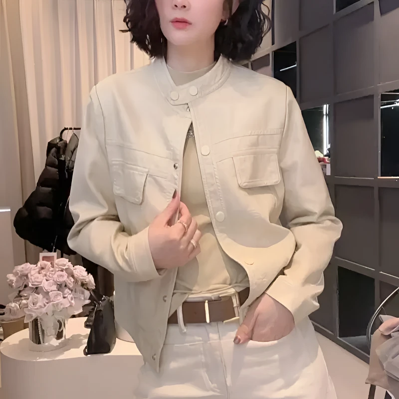 2025春季新款皮衣设计感百搭时尚气质立领外套休闲女款#6605