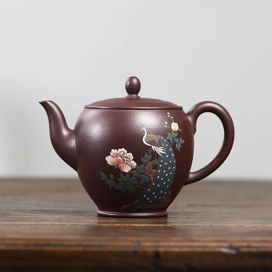 宜兴黄龙山原矿底槽青 美人肩高端泥绘400cc茶壶精工紫砂壶手工壶