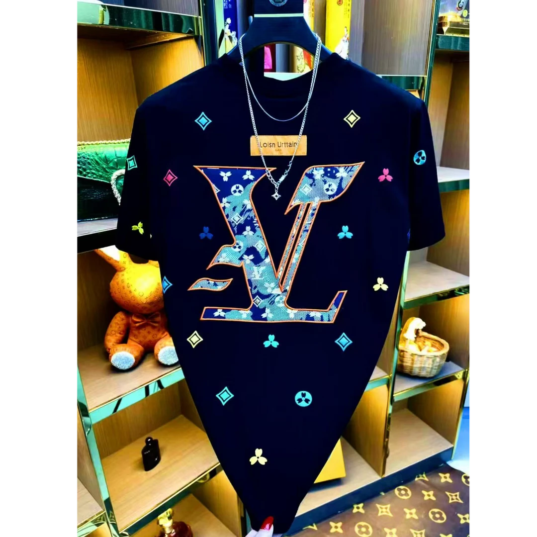 2025年夏季新款时尚刺绣短袖修身男女同款高品质短袖T恤825003-WL