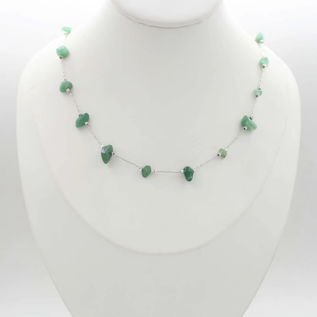 非金属合成锆石项链 多巴胺石绿色串珠项链轻奢【哎呦家18318】