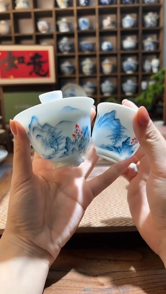 【闪购商品】手绘山水小盖碗+送一杯