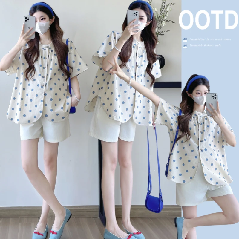孕妇夏装2025新款韩版气质时尚圆点宽松显瘦高级感中长款衬衫上衣