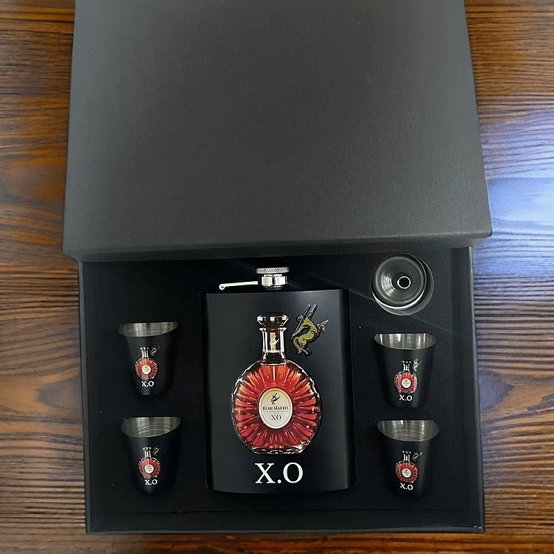 出口外贸高端尾货304不锈钢酒壶XO套装礼盒装家用含酒杯漏斗白金