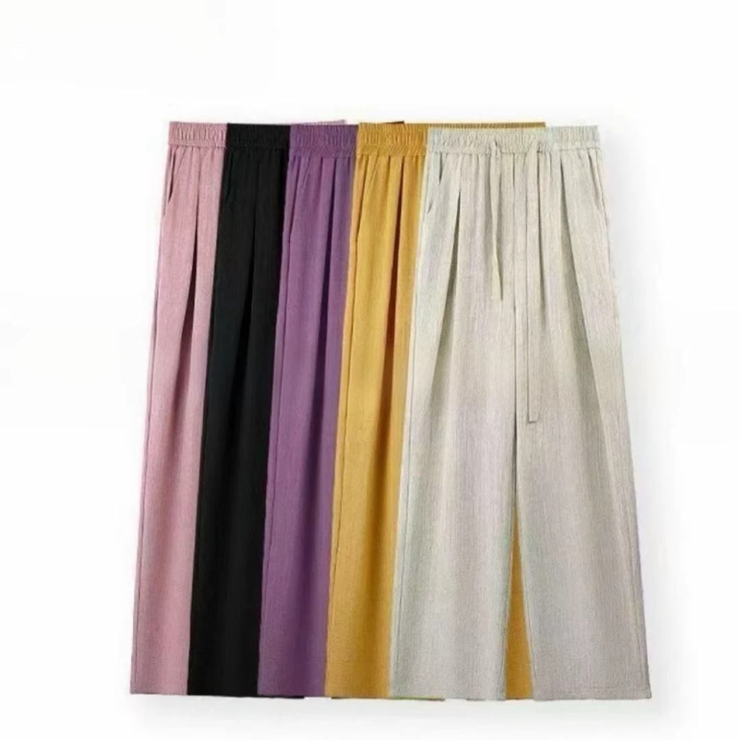 冰丝阔腿裤女春夏季新款高腰抽绳休闲裤子肌理感慵懒拖地裤
